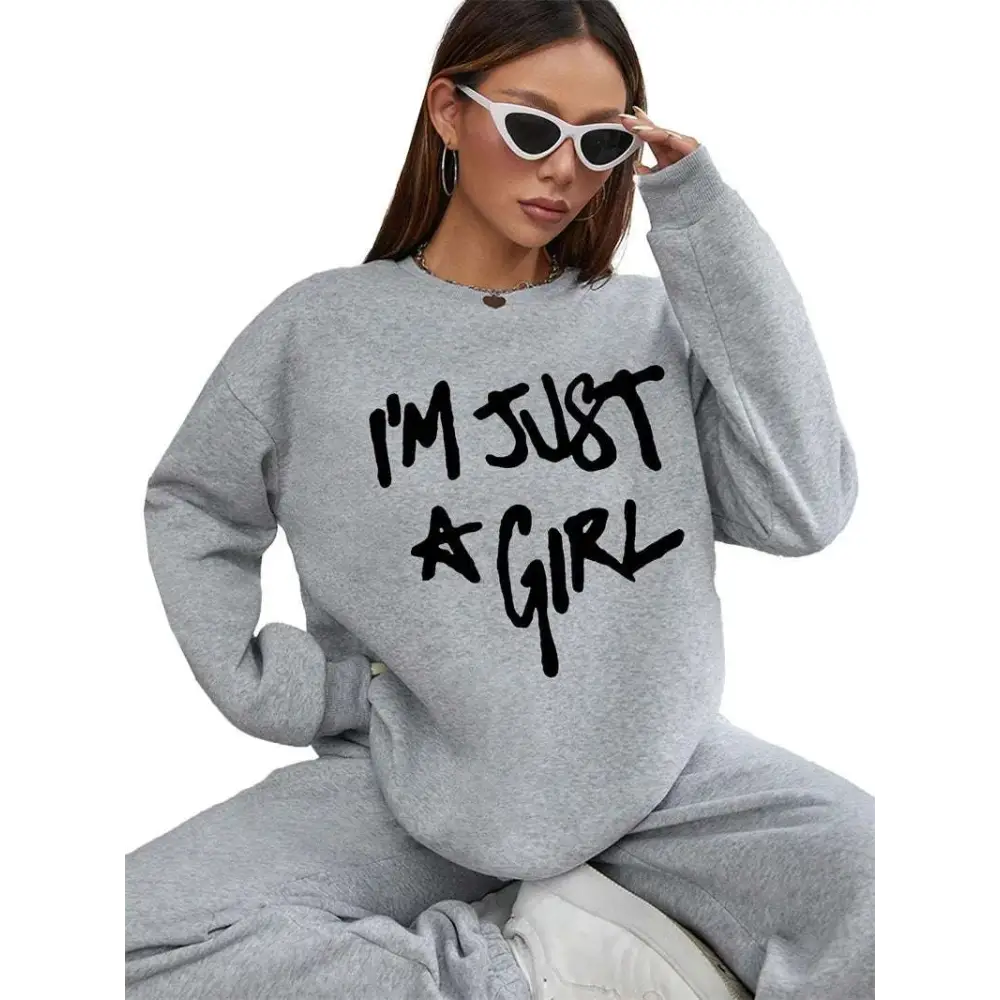 Just A Girl Print Round Neck Oversized Sweatshirt