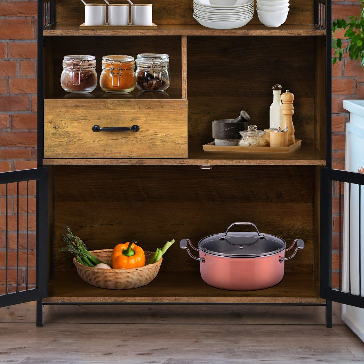 Buffet Cabinet with Drawer and Wood Storage Shelf for Kitchen-Rustic Brown