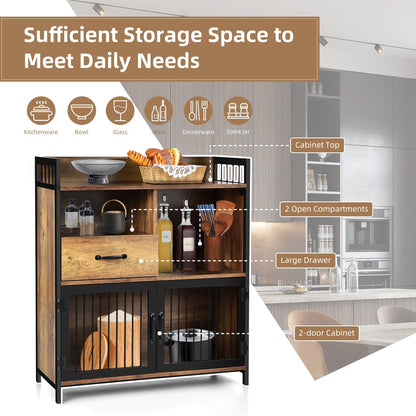 Buffet Cabinet with Drawer and Wood Storage Shelf for Kitchen-Rustic Brown