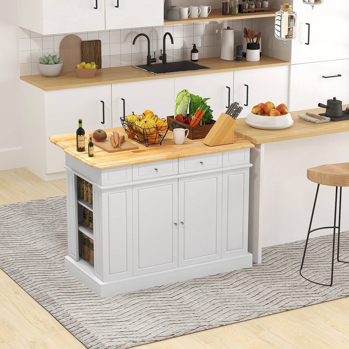 Kitchen Island with Storage and 3-Level Adjustable Shelves