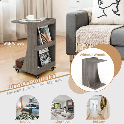 C-shaped Rolling End Side with Back Storage Shelves beside Sofa