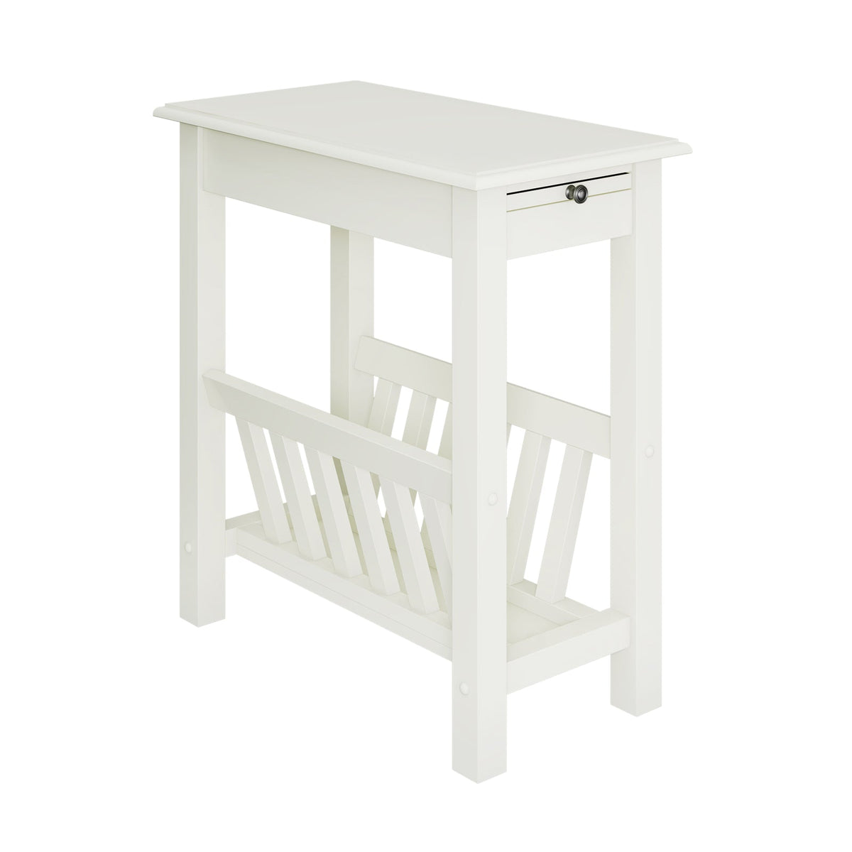 2-Tier End Table with Pull-out Tray and Solid Rubber Wood Legs