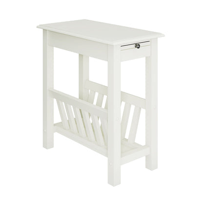 2-Tier End Table with Pull-out Tray and Solid Rubber Wood Legs