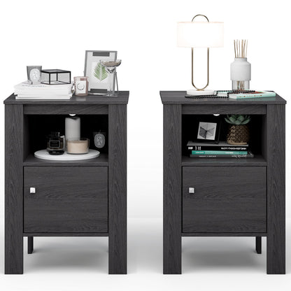 Compact Floor Farmhouse Nightstand with Open Shelf and Cabinet