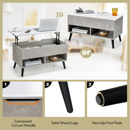 31.5 Inch Lift-Top Coffee Table with Hidden Storage and 2 Open Shelves