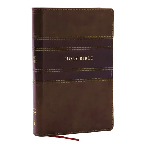 NKJV Personal Size Large Print Bible with 43,000 Cross References, Brown Leathersoft, Red Letter, Comfort Print (Thumb Indexed) - Imitation Leather