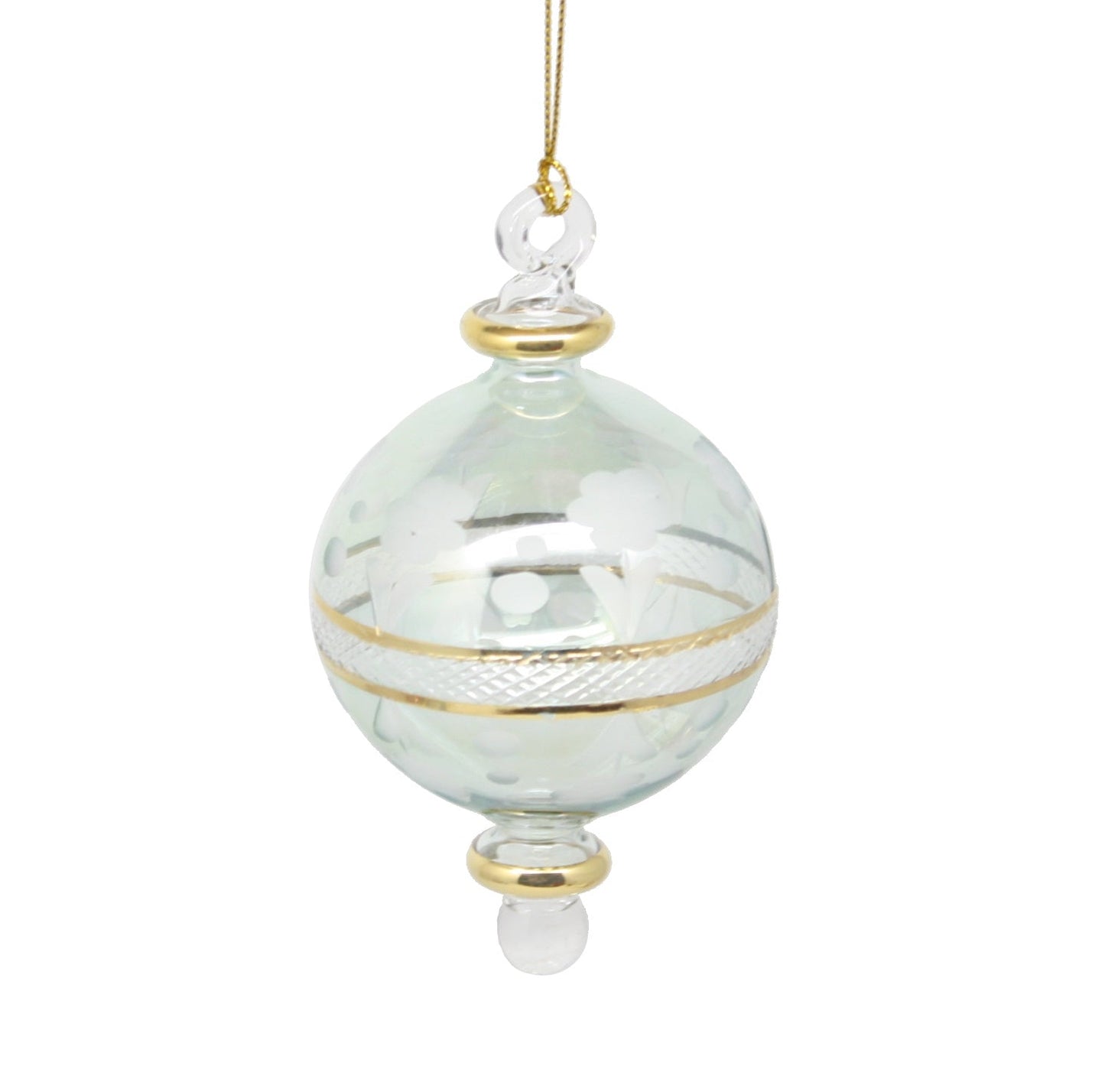 Floral Etching Glass Ball Ornament - Green