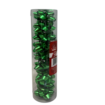 9 Tiny Metallic Bows In A Tube - Green Metallic