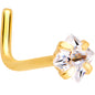 20G 1/4 Clear Square 2.5mm CZ Gem Gold IP L-Shape Nose Ring