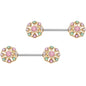 14G 5/8" Pink Gem Rounded Flower Barbell Nipple Ring Set