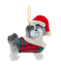 Grey Shih-Tzu With Plaid Coat and Santa Hat Ornament