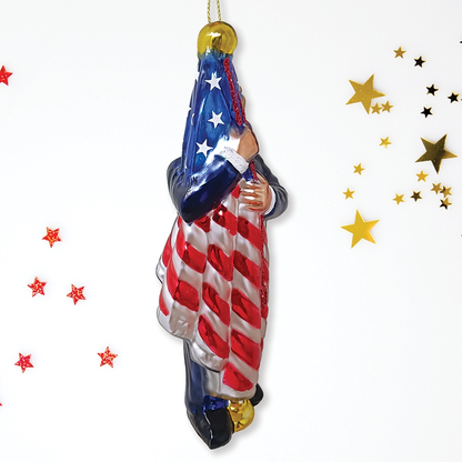 Donald Trump Kissing the American Flag Glass Ornament