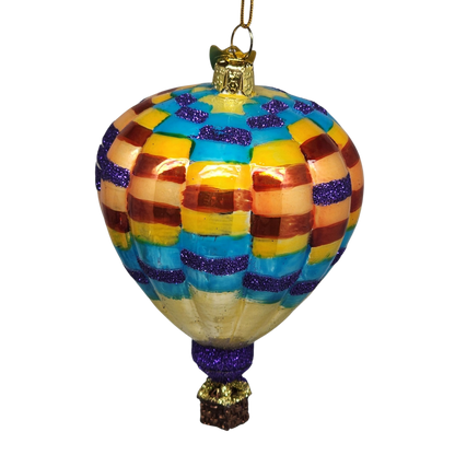 Glass Hot Air Balloon Ornament - Patchwork