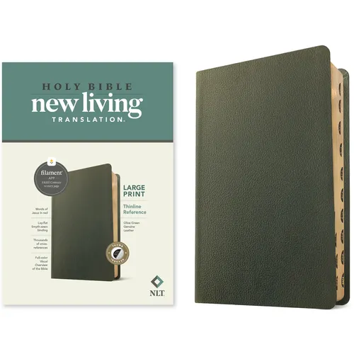 NLT Large Print Thinline Reference Bible, Filament Enabled (Genuine Leather, Olive Green, Indexed, Red Letter) - Leather