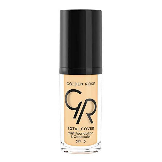 Golden Rose Total Cover 2-in-1 Foundation & Concealer - High Coverage, Vitamin E, SPF 15