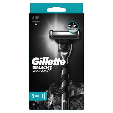 Gillette Mach3 Charcoal Razor Shaving Kit for Men - 3 Steel Blades, Microfine Protectors, Smooth Shave