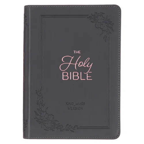 KJV Holy Bible, Compact Large Print Faux Leather Red Letter Edition - Ribbon Marker, King James Version, Gray - Leather