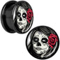 Katrina Sugar Skull with Rose Flower Black Anodized Screw Fit Plug Set 18mm