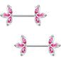 14G 1/2 Pink Gem Fleur de Seins Barbell Nipple Ring Set