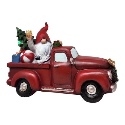Festive Gnome's Lighted Truck Figurine