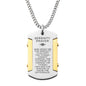 Mens Gold IP and Steel Serenity Prayer Dog Tag Pendant With Curb Chain