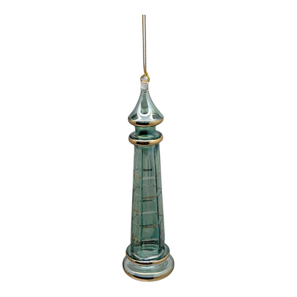The Egyptian Glass Lighthouse Ornament - Beacon of Seafoam and Ocean Teal