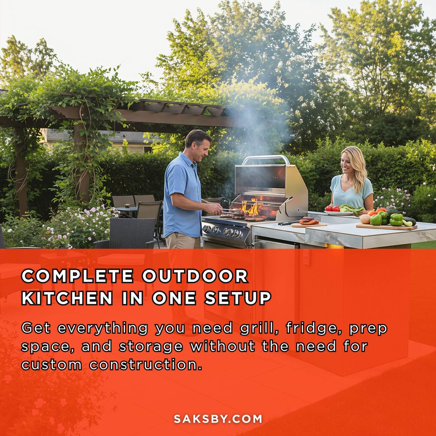 KoKoMo Grills St.John 7FT BBQ Island With LEDs, Built-In BBQ And Refrigerator [Made-To-Order] (SAK91568)