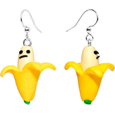 Handcrafted Silver Plated Grumpy Banana Yum Yum Fishhook Earrings