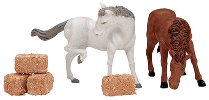 Feed The Horses - 2 horses and hay bales
