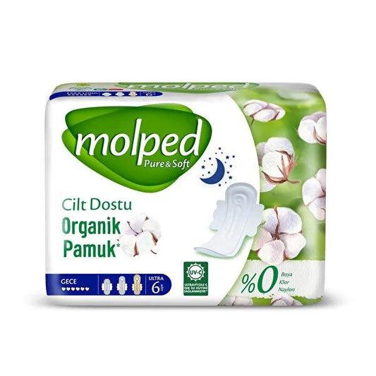 Molped Hygienic Pads Ultra Pure & Soft Overnight Sanitary Pads for Women - Natural, Extra Long, High Absorbency Feminine Hygiene Products