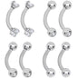 16G 5/16 CZ Gem Internally Threaded Curved Eyebrow Ring Pack Set of 8