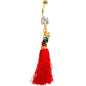 Red Holiday Tassel Dangle Belly Ring Created with Crystals