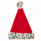 Red Plush Santa Hat With Leopard Fur Trim