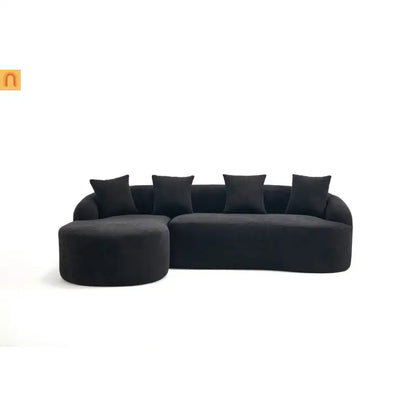 Sectional Sofa L-Shape Curved Chaise Chenille Black 3 Seat 99 In