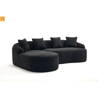 Sectional Sofa L-Shape Curved Chaise Chenille Black 3 Seat 99 In