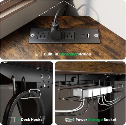 L Shaped Adjustable Standing Desk with Charging Station