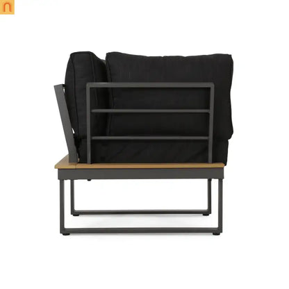 Outdoor Corner Chair Set Aluminum Acacia Wood Dark Gray 2 Piece