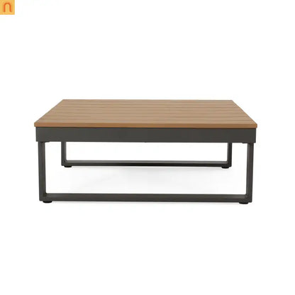 Outdoor Corner Chair Set Aluminum Acacia Wood Dark Gray 2 Piece