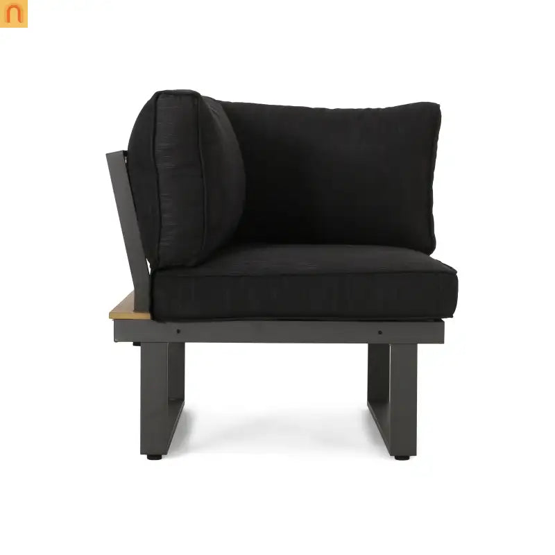 Outdoor Corner Chair Set Aluminum Acacia Wood Dark Gray 2 Piece