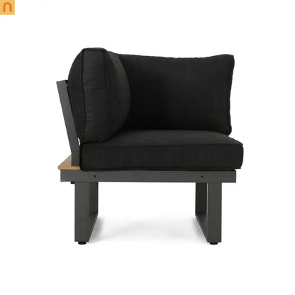 Outdoor Corner Chair Set Aluminum Acacia Wood Dark Gray 2 Piece