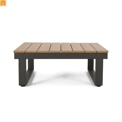 Outdoor Corner Chair Set Aluminum Acacia Wood Dark Gray 2 Piece