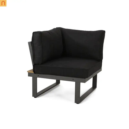 Outdoor Corner Chair Set Aluminum Acacia Wood Dark Gray 2 Piece