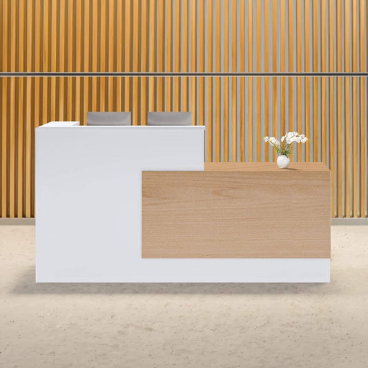 Velmor L-Shaped Modern Brown And White Reception Desk With Lockable Drawers (SAK26491)