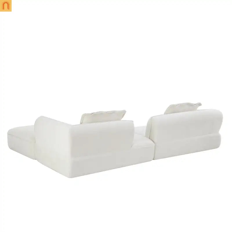 Sectional Sofa L-Shape Deep Seat Polyester Beige 4 Seat 121 In