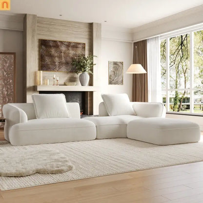 Sectional Sofa L-Shape Deep Seat Polyester Beige 4 Seat 121 In