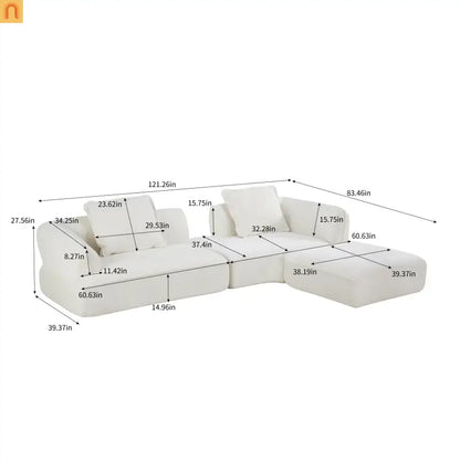 Sectional Sofa L-Shape Deep Seat Polyester Beige 4 Seat 121 In
