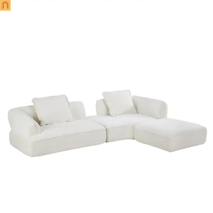 Sectional Sofa L-Shape Deep Seat Polyester Beige 4 Seat 121 In