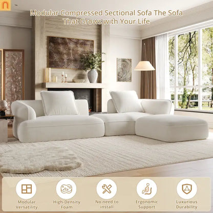 Sectional Sofa L-Shape Deep Seat Polyester Beige 4 Seat 121 In