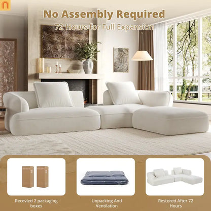 Sectional Sofa L-Shape Deep Seat Polyester Beige 4 Seat 121 In