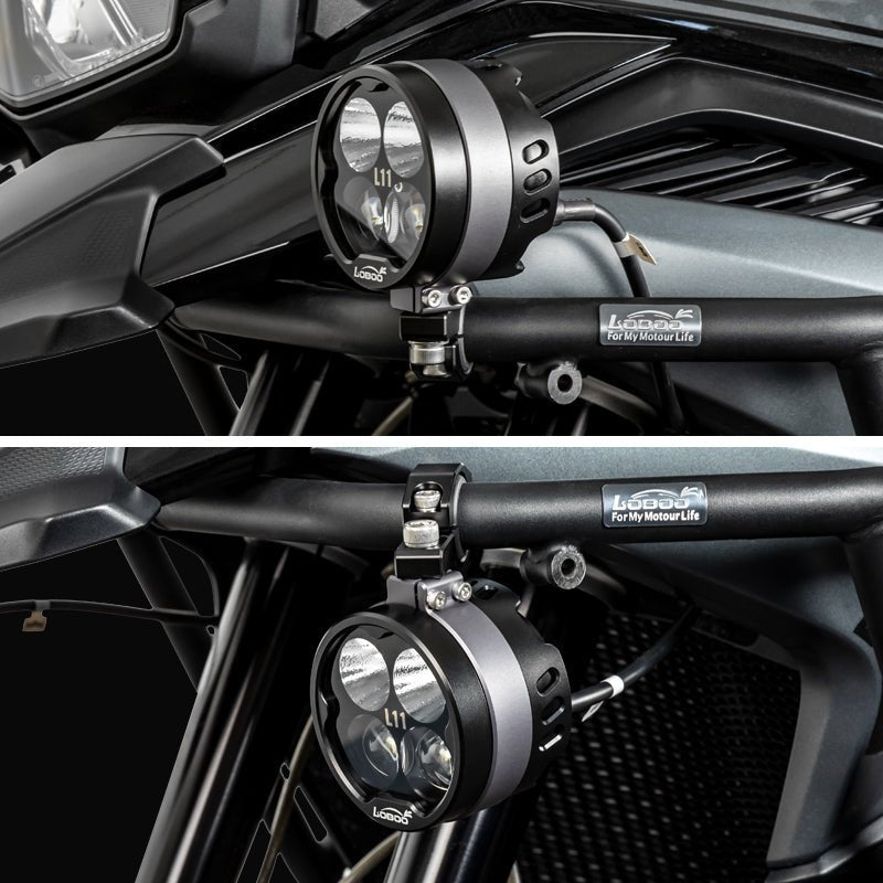 LOBOO L11 Motorcycle Auxiliary Lights – 15000LM High/Low Beam with 3 Warning Modes, IP68 Waterproof, Intelligent Temp Control (Pair)